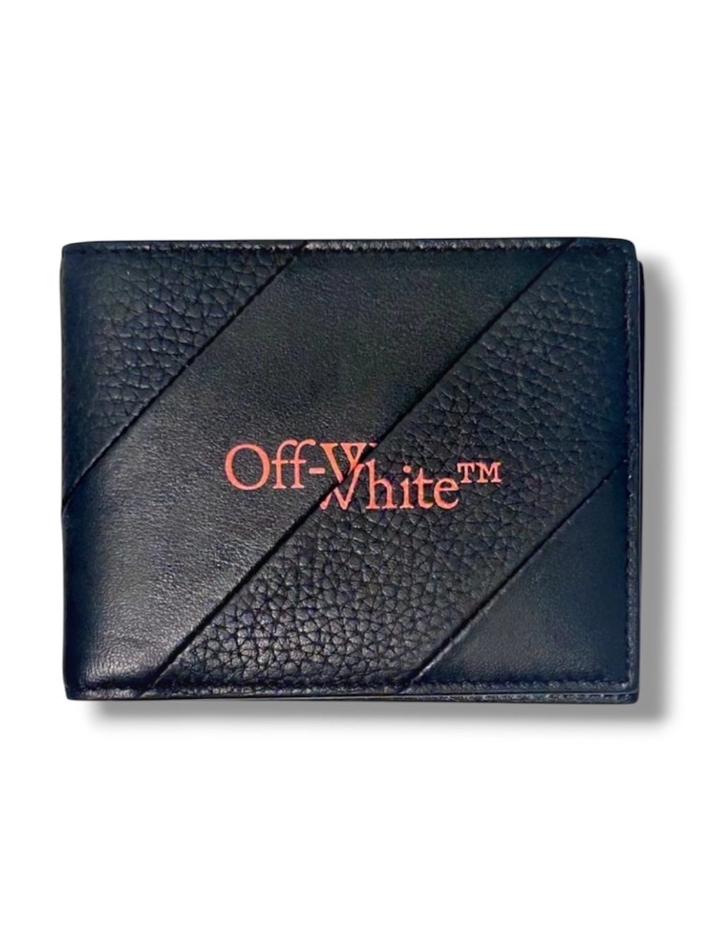 Off-White Black Leather Diag Intarsia Bifold Card Holder w/ Orange Lettering
